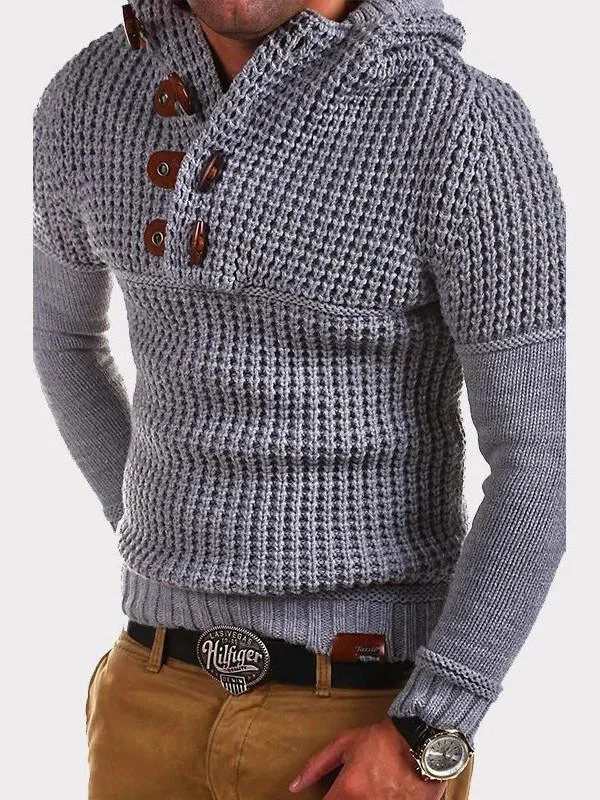 Solid Color Hooded Knitted Sweater