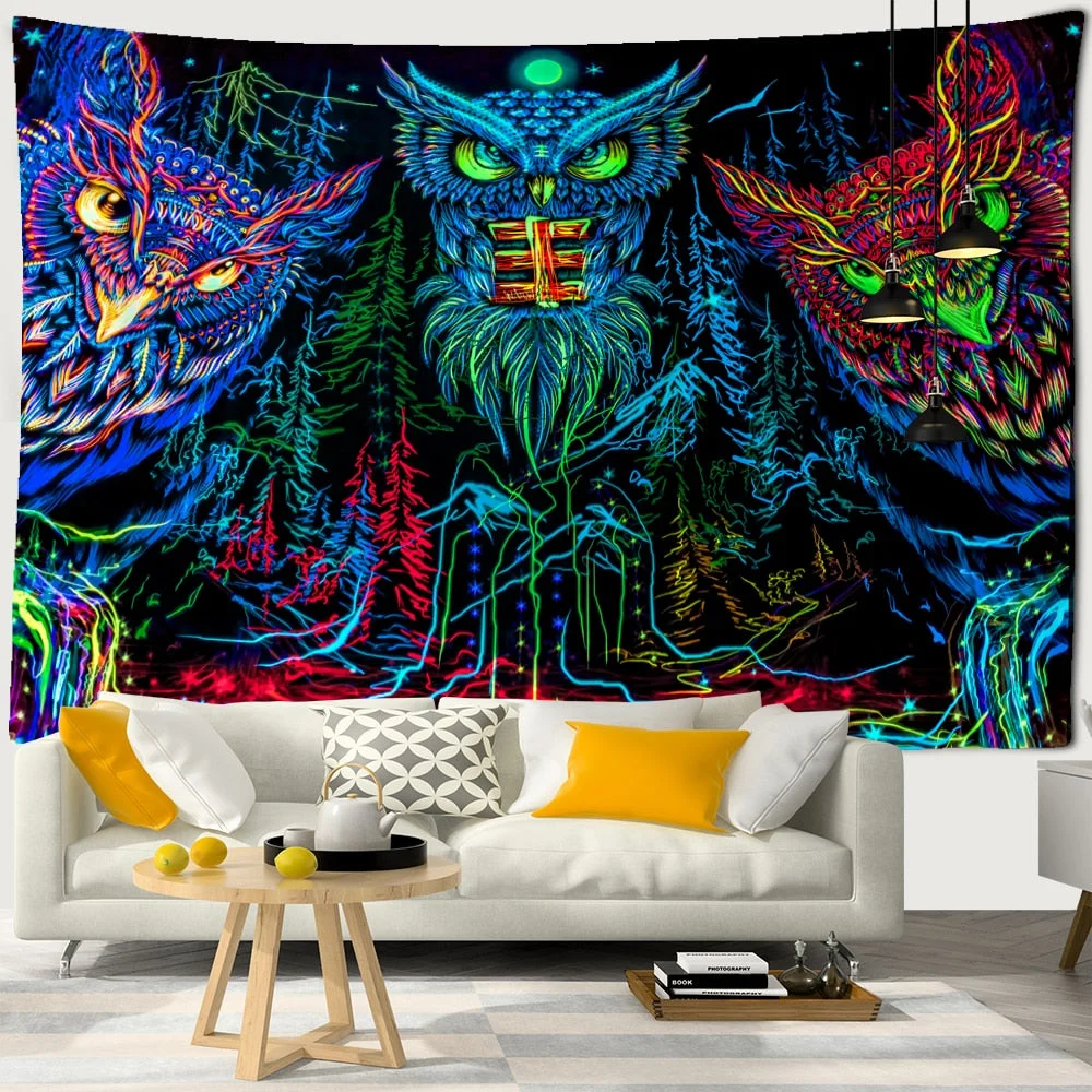 Colorful Psychedelic Owl Tapestry Wall Hanging Bohemian Hippie Art Science Fiction TAPIZ Witchcraft Room Home Decor