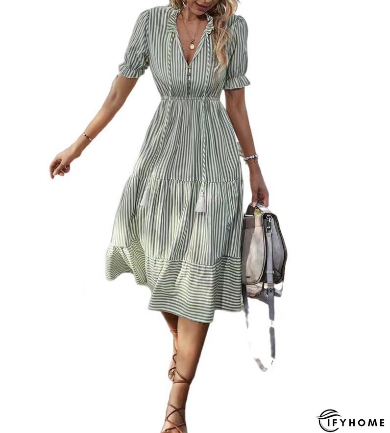 V-Neck Printed Loose Short Sleeve Chic Dress | IFYHOME