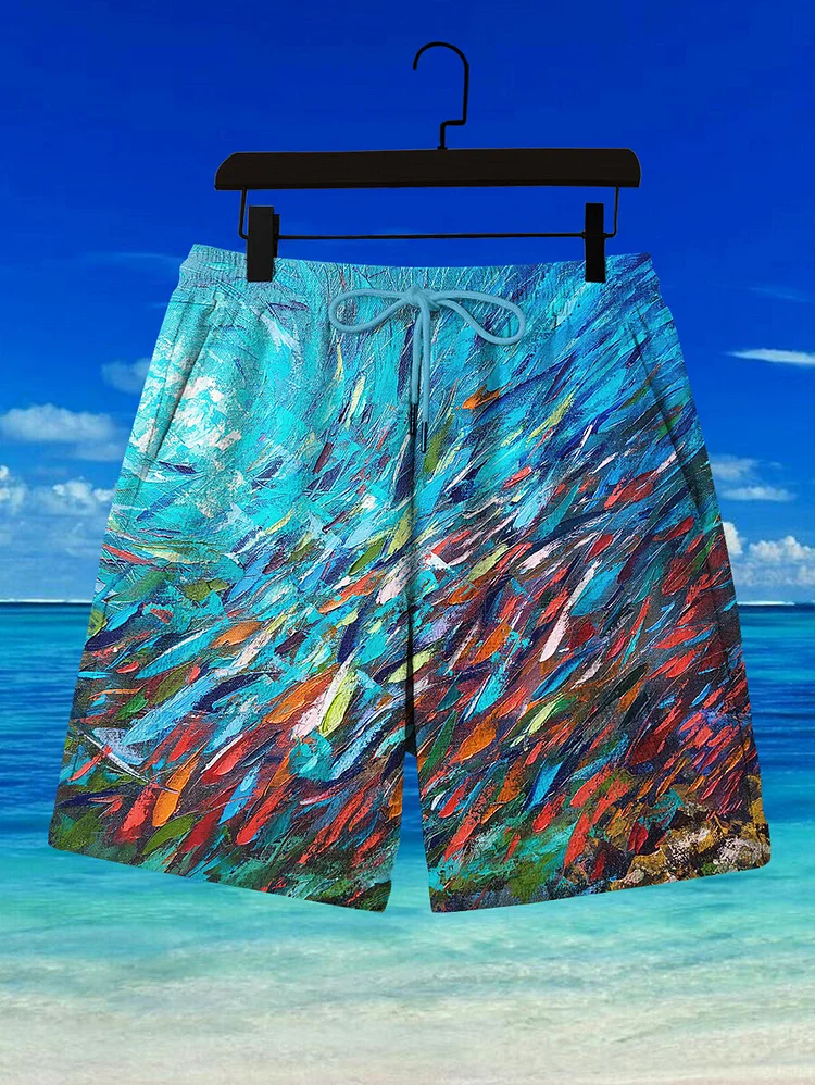 Men's Shoal Of Fish Oil Painting Art Print Shorts