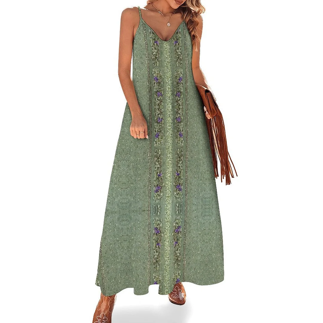 Style & Comfort for Mature Women Plus Size Printed Sling Casual Women Maxi Dress in Pattern Green, Floral, Vintage