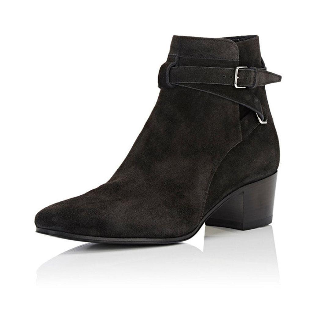 Women's Vegan Suede Closed-Toe Buckle Strap Chunky Heel Ankle Boots Nicepairs