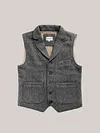 Men's Retro Lapel Gilet Suit Tweed Waistcoat Herringbone Vest