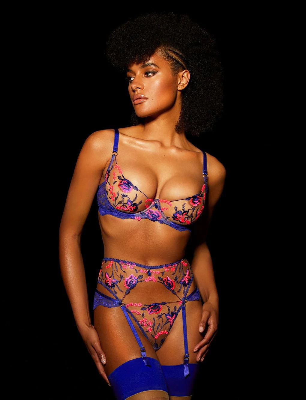 MIRABELLE Floral Sensual Lingerie Transparent Lace Embroidery Exotic Costumes 4-Piece Fancy Sexy Underwear Push Up Underwire Bra