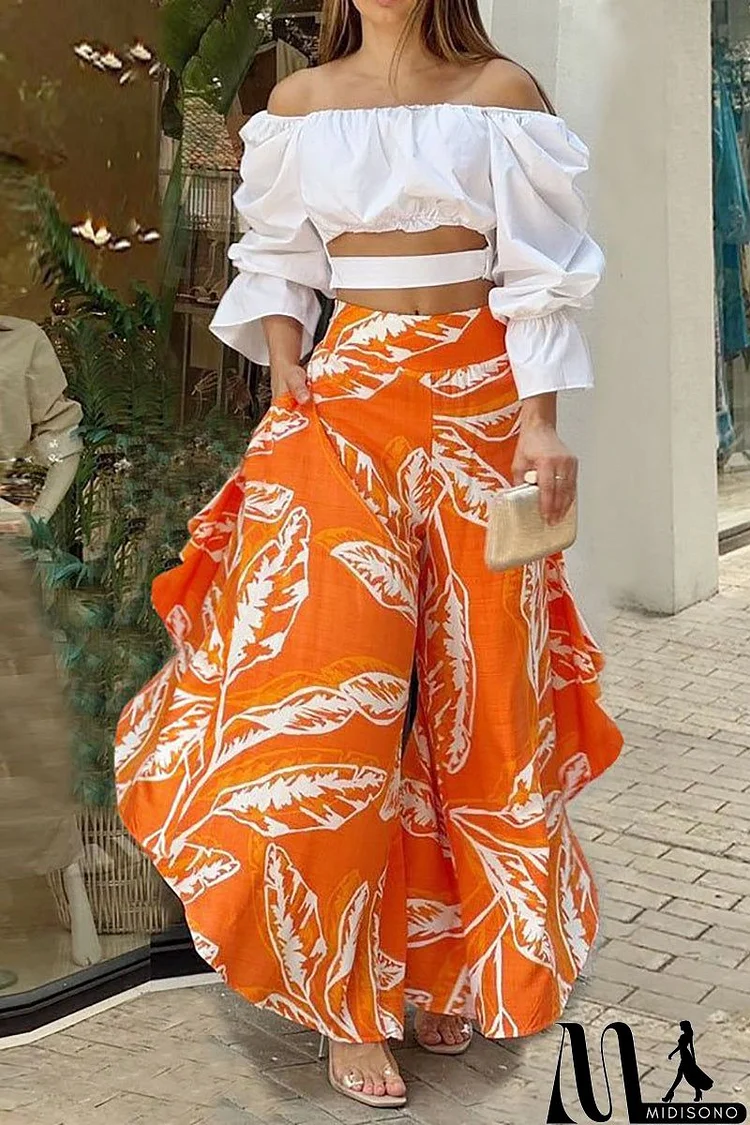 Off Shoulder Crop Top Wide Leg Pants Set