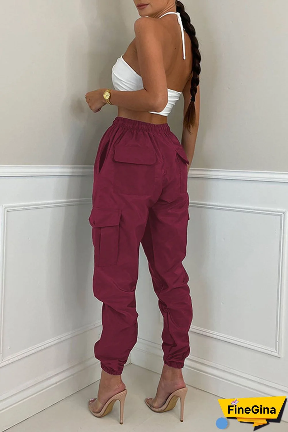 Earth Yellow Casual Street Solid Patchwork Pocket Regular High Waist Pencil Solid Color Bottoms