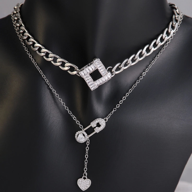 Hip-Hop Rock Round Palm Square 304 Stainless Steel Copper Plating Inlay White Gold Plated Zircon