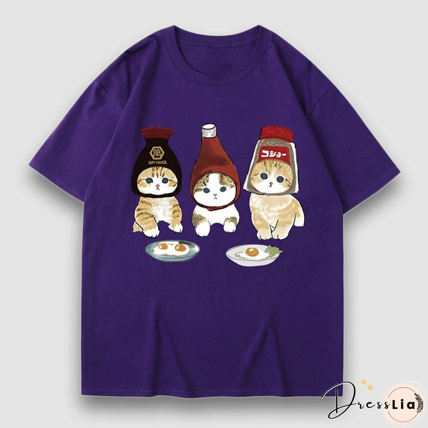 Three Cat Cartoon Print Tee