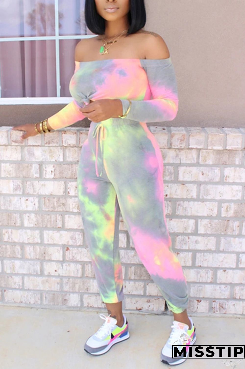 Grey Fashion Casual Printed Trousers Two-piece Set