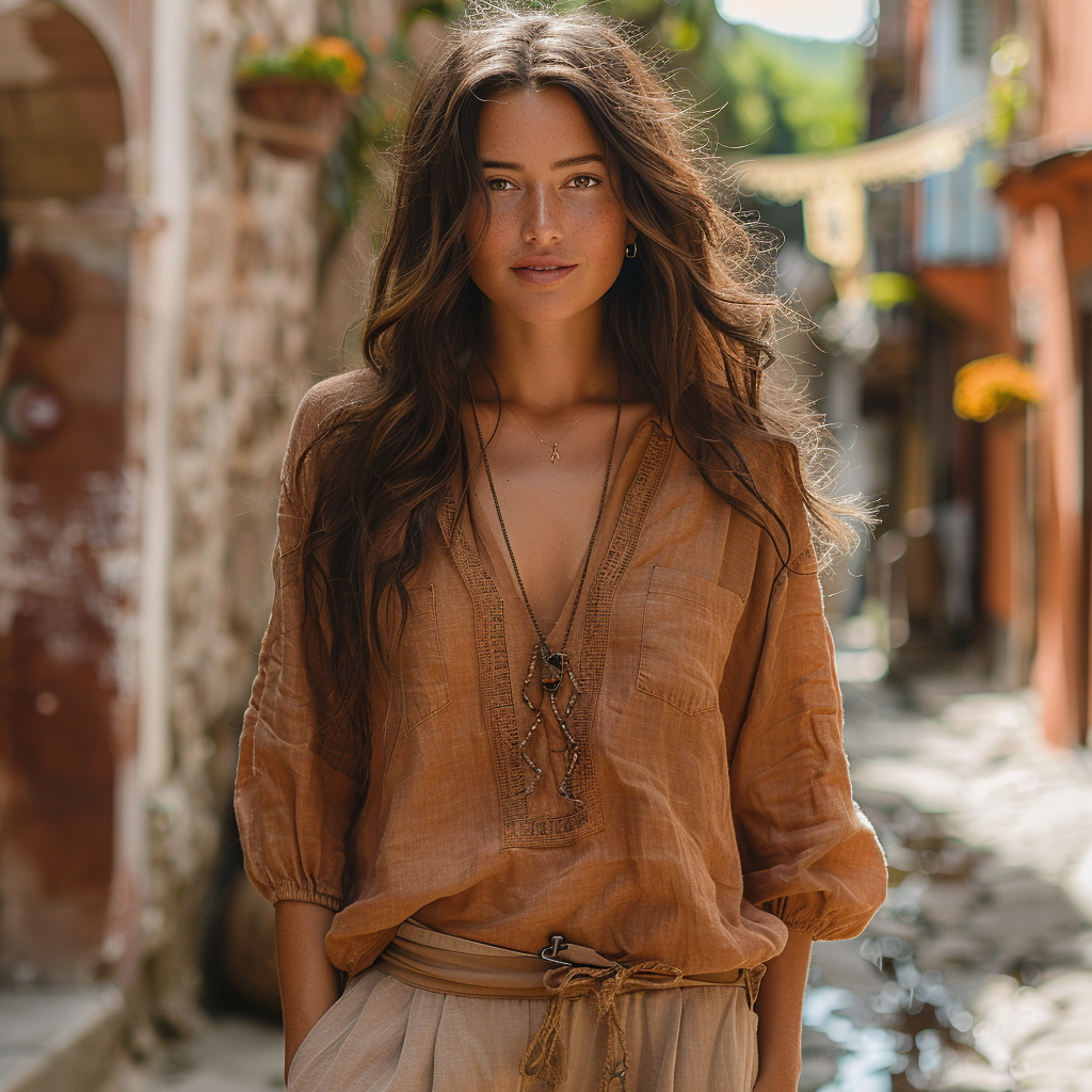 Holiday Casual Simple Loose V-neck Long-sleeved Linen Shirt Comfortable Lazy Breathable Linen Top