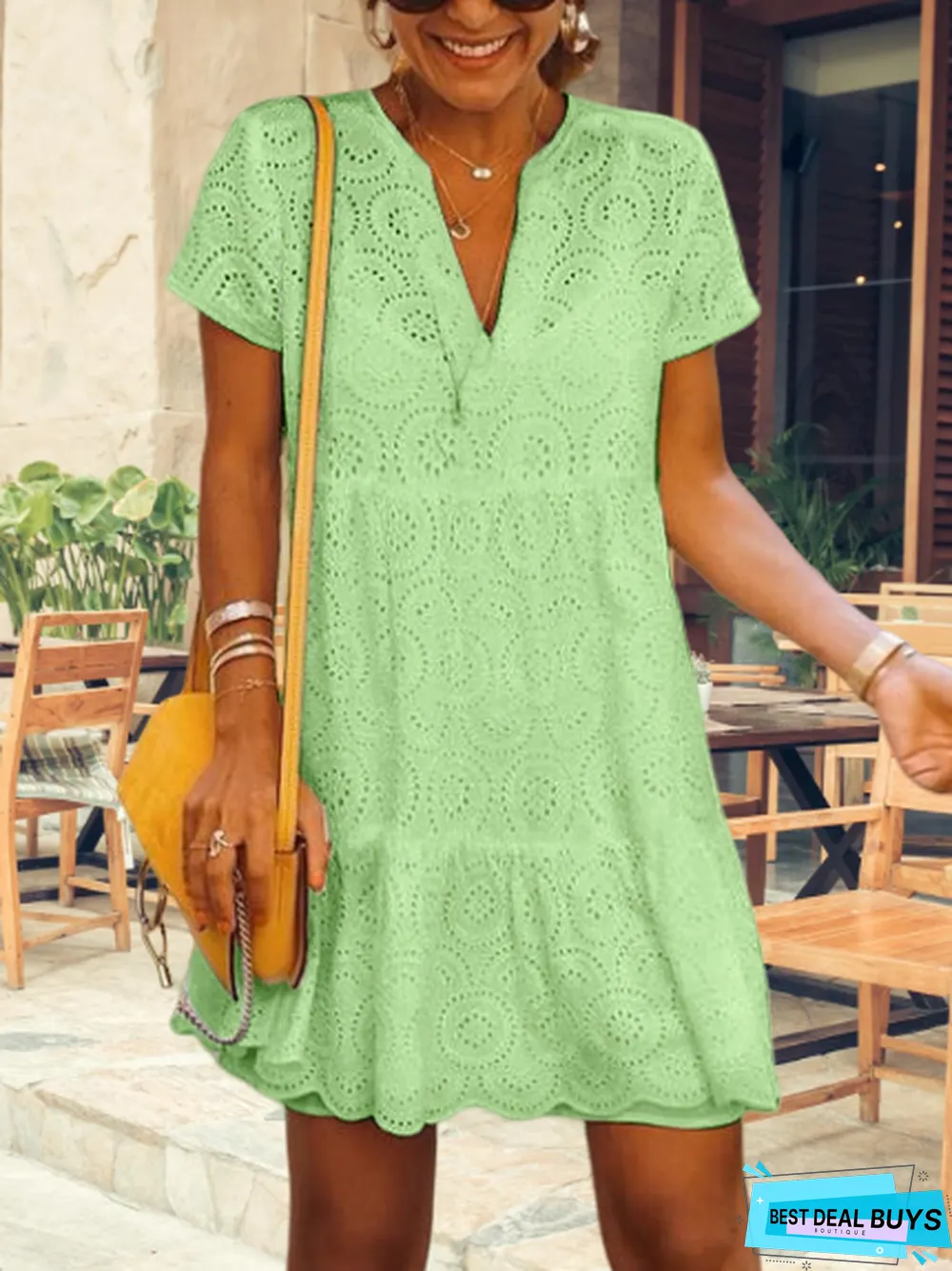 Boho Lace Notched Loose Dresses
