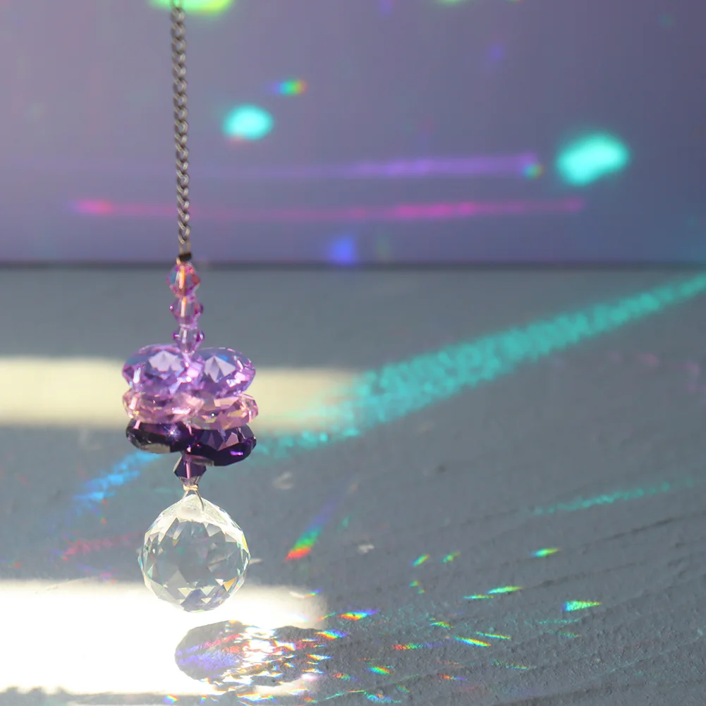 Crystal Wind Chime Light Catching Pendant Home Hanging Ornaments (Purple)