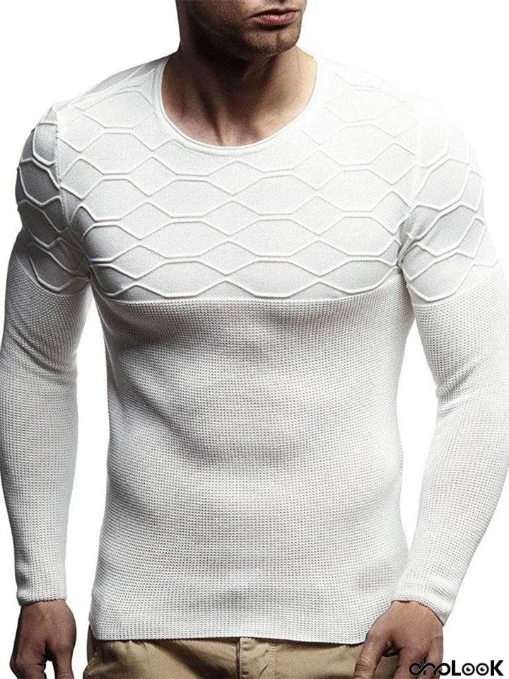 Men's Solid Color Pullover Round Neck Knit Sweater