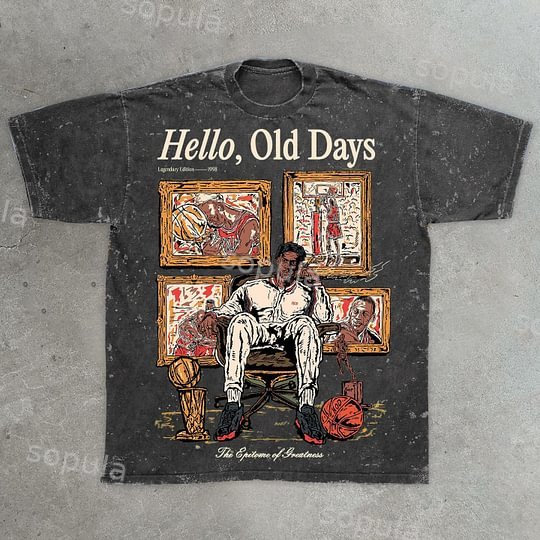 Retro Fashion Old Times Graphic Acid Washed Short Sleeve T-Shirt