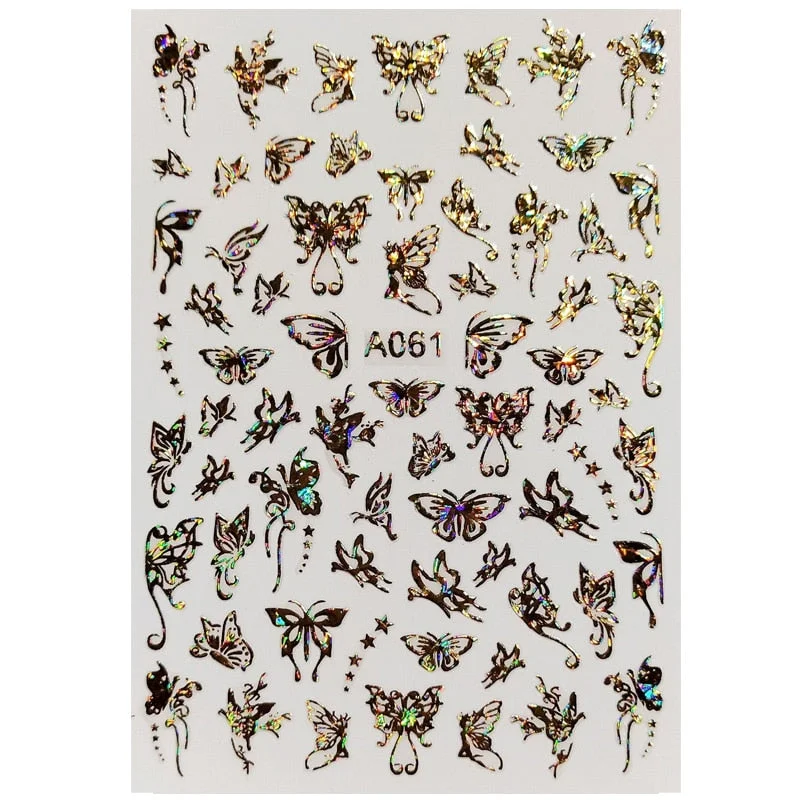 Holographic Butterfly Designs Sticker Nail Decal DIY Slider for Manicure Nail Art Watermark Manicure Decor-Nail Inspo