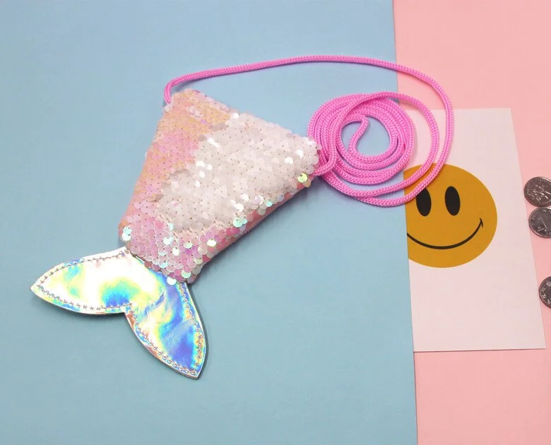 Women Mermaid Tail Sequins Coin Purse Girls Wallet Bags Crossbody Bags Sling Money Change Card Money Holder Pouch Kids Gifts