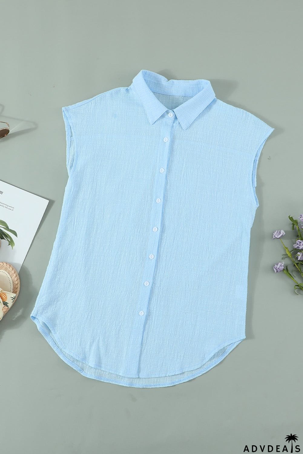 Turn-down Collar Button Front Tank