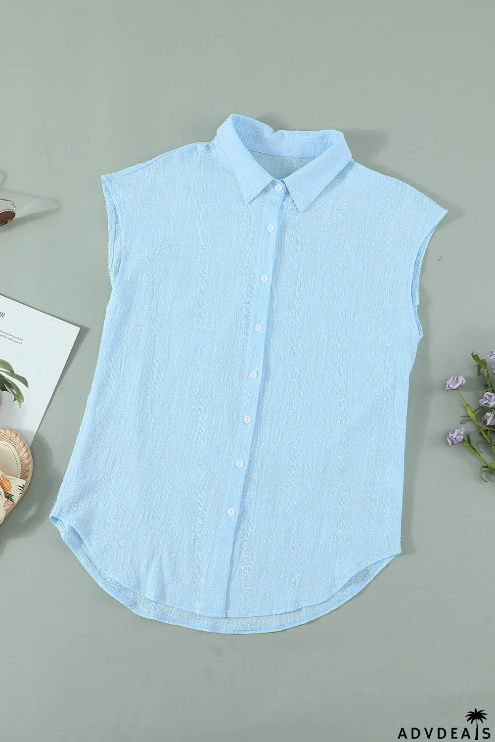 Turn-down Collar Button Front Tank