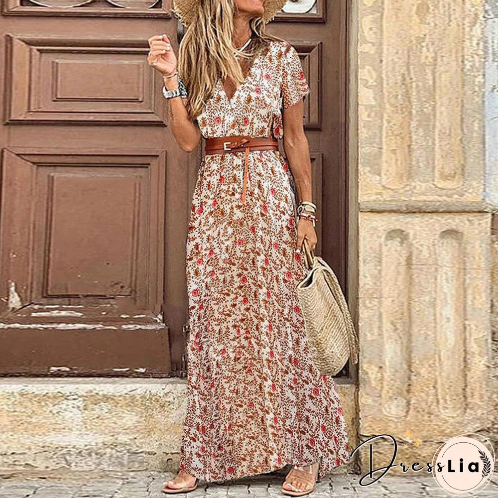 Retro Floral Thigh Slit Maxi Wrap Over Paisley Print Vacation Dress