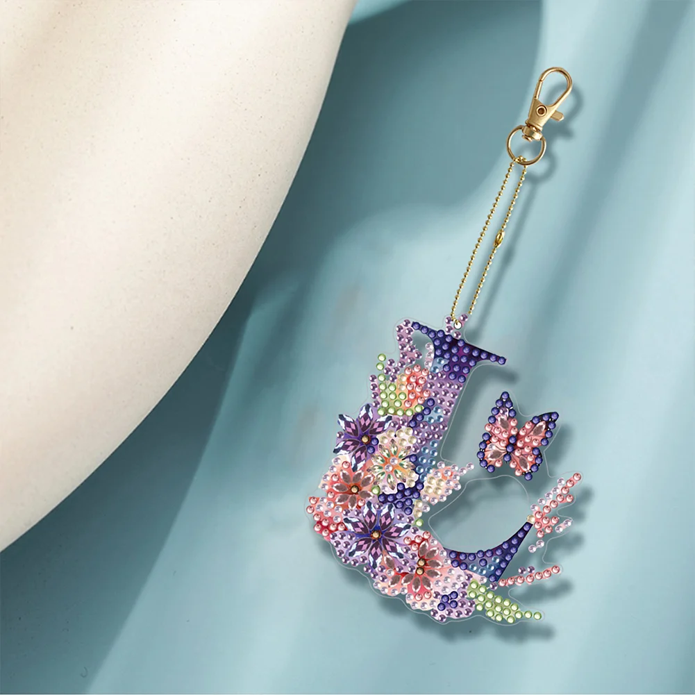 DIY L Diamond Art Key Rings Lettter Keychain Supplies Gift for Kids(Double Sided)