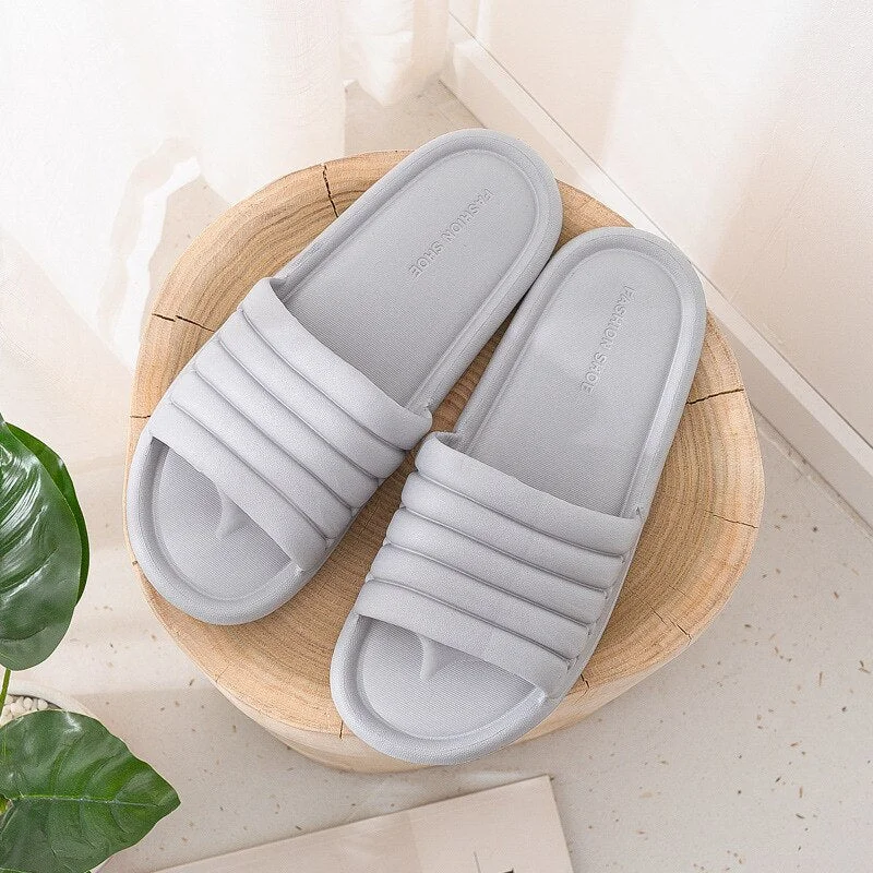 Women's Summer Slippers Unisex EVA Non-slip Bathroom Indoor Slippers Solid Color Flat Floor Slippers Soft Couples Home Shoes