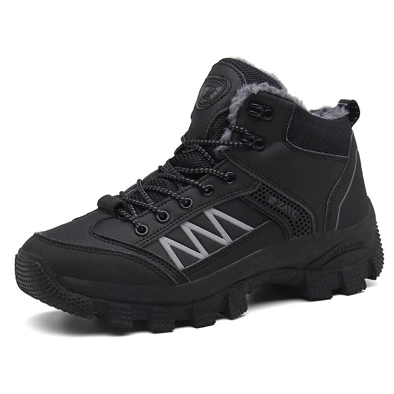 Leather Winter Men Boots Waterproof Warm Fur Snow Boots Men Sneakers Outdoor Work Casual Shoes Military Combat Ankle Boots