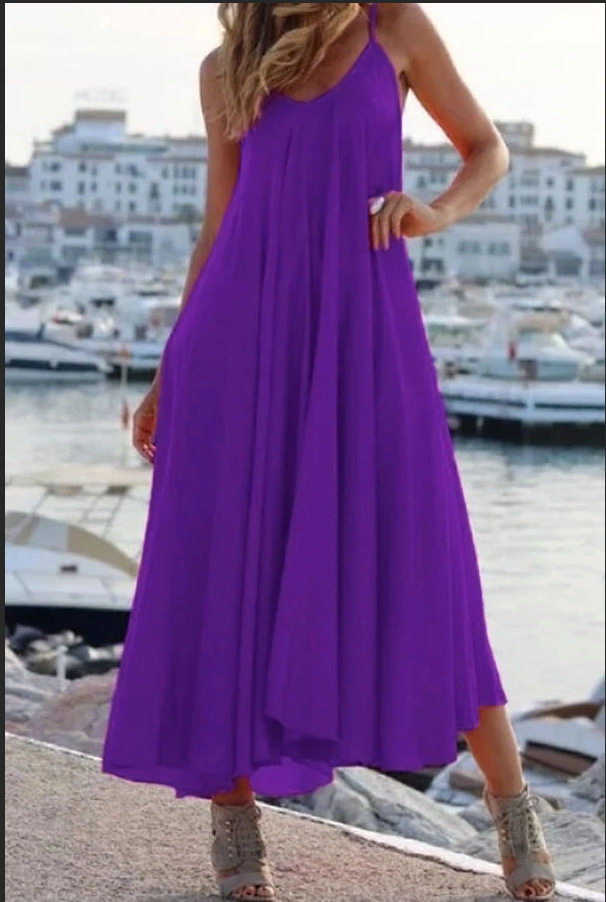 2021 New Solid Color Sling Women'S Long Dress