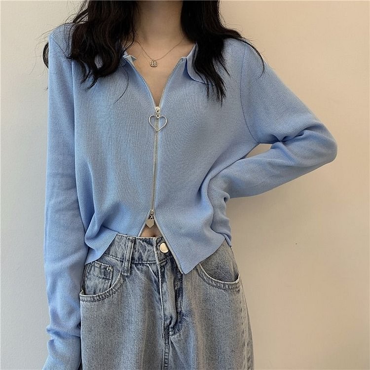 Long-Sleeve Zip-Up Knit Top YP4543