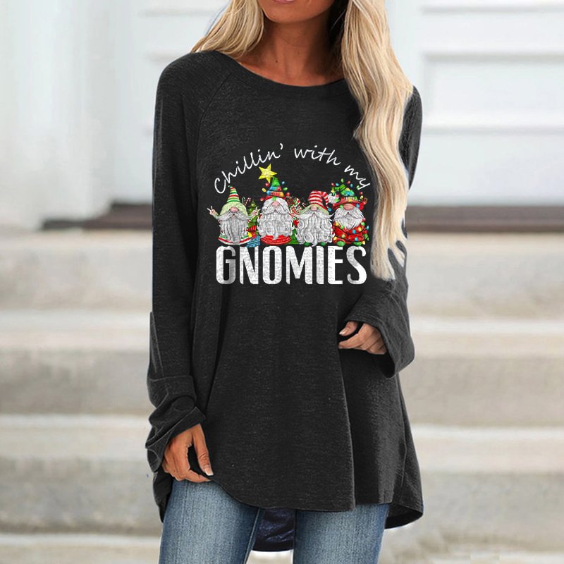 Chillin' With My Gnomies Print Loose Women's T-shirt