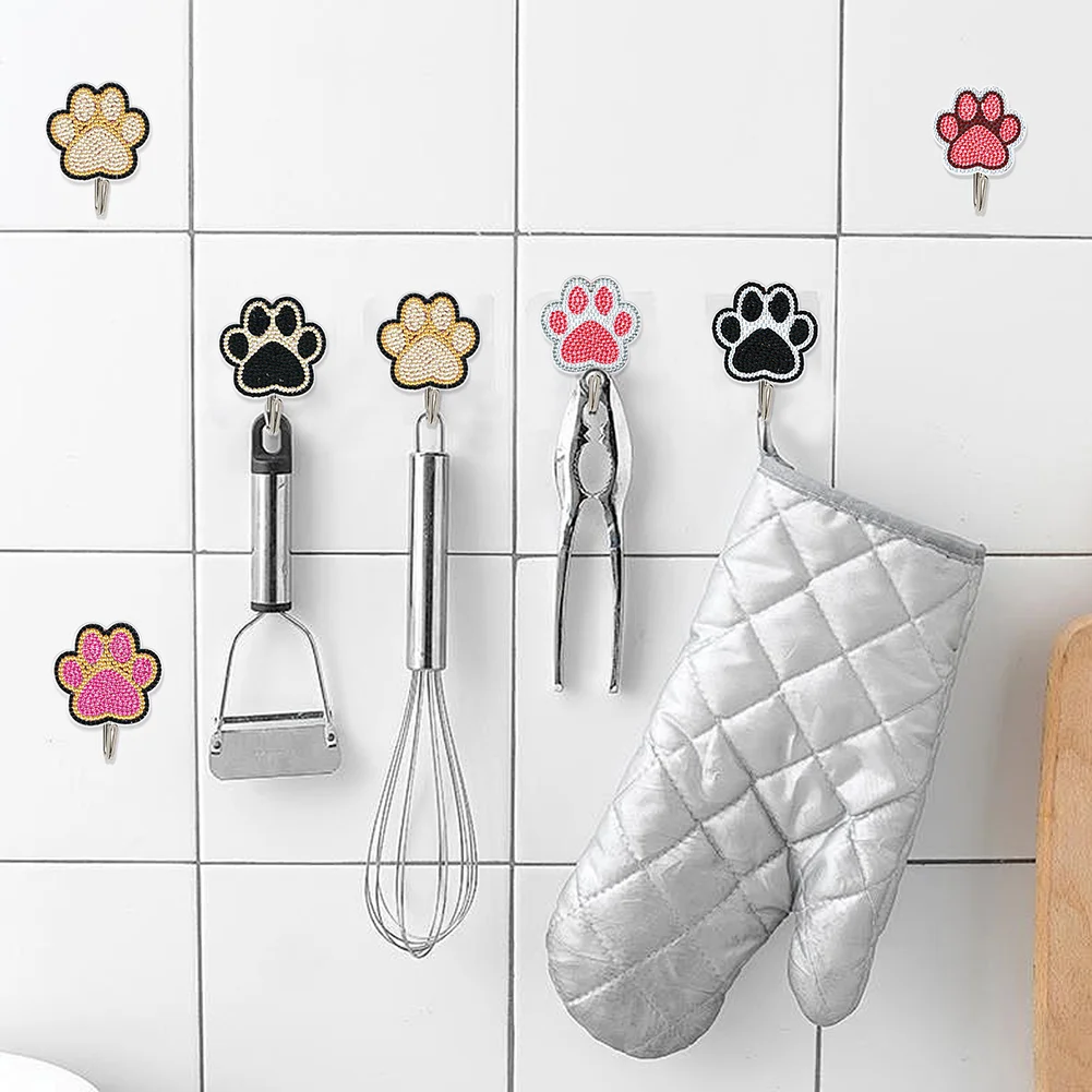 5D DIY 8Pcs Cute Paw Diamond Painting Hooks Diamond Art Craft Wall Hooks Home Decor