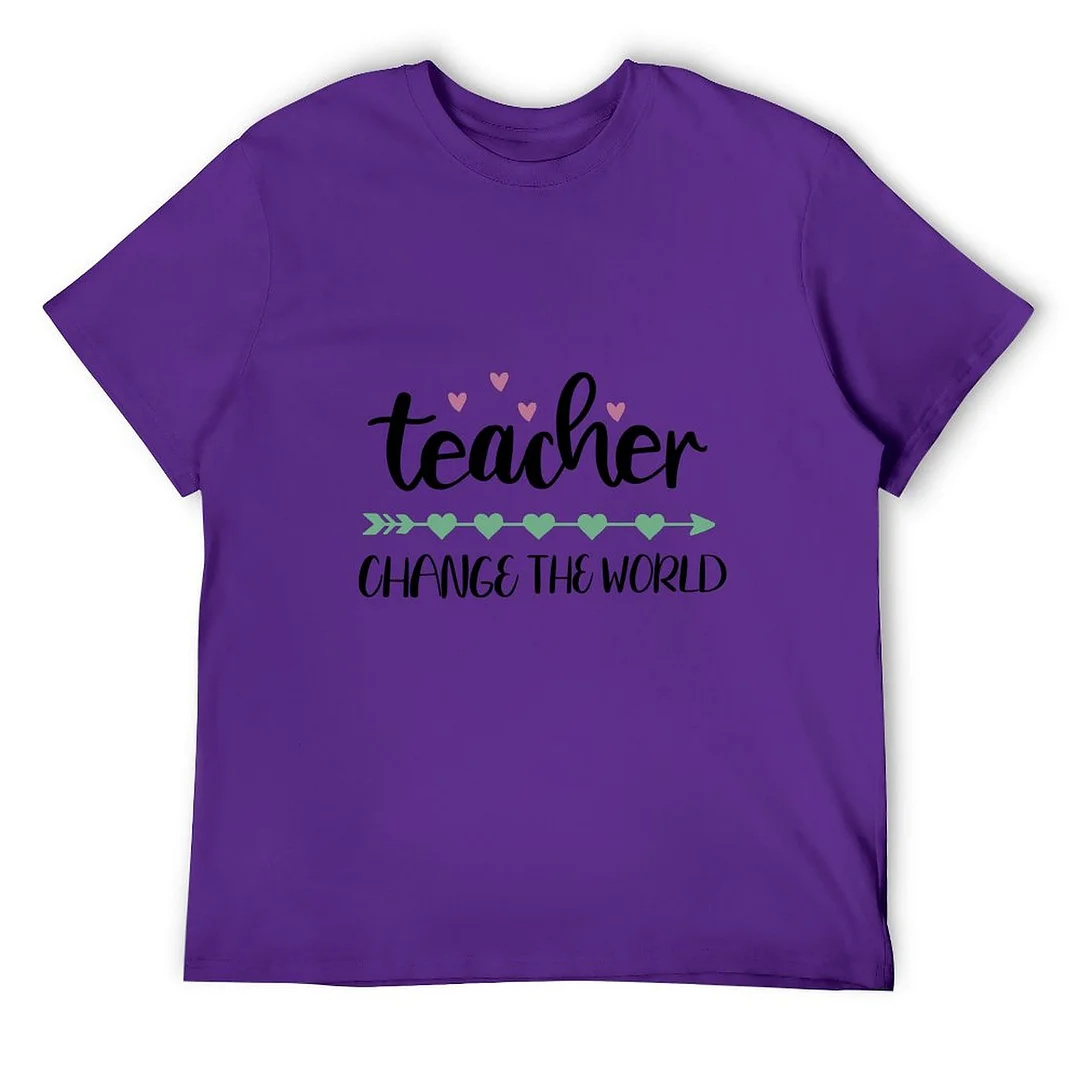 Printed Unisex Short Sleeve Cotton T-shirt for Men and Women Pattern Teachers can change the world