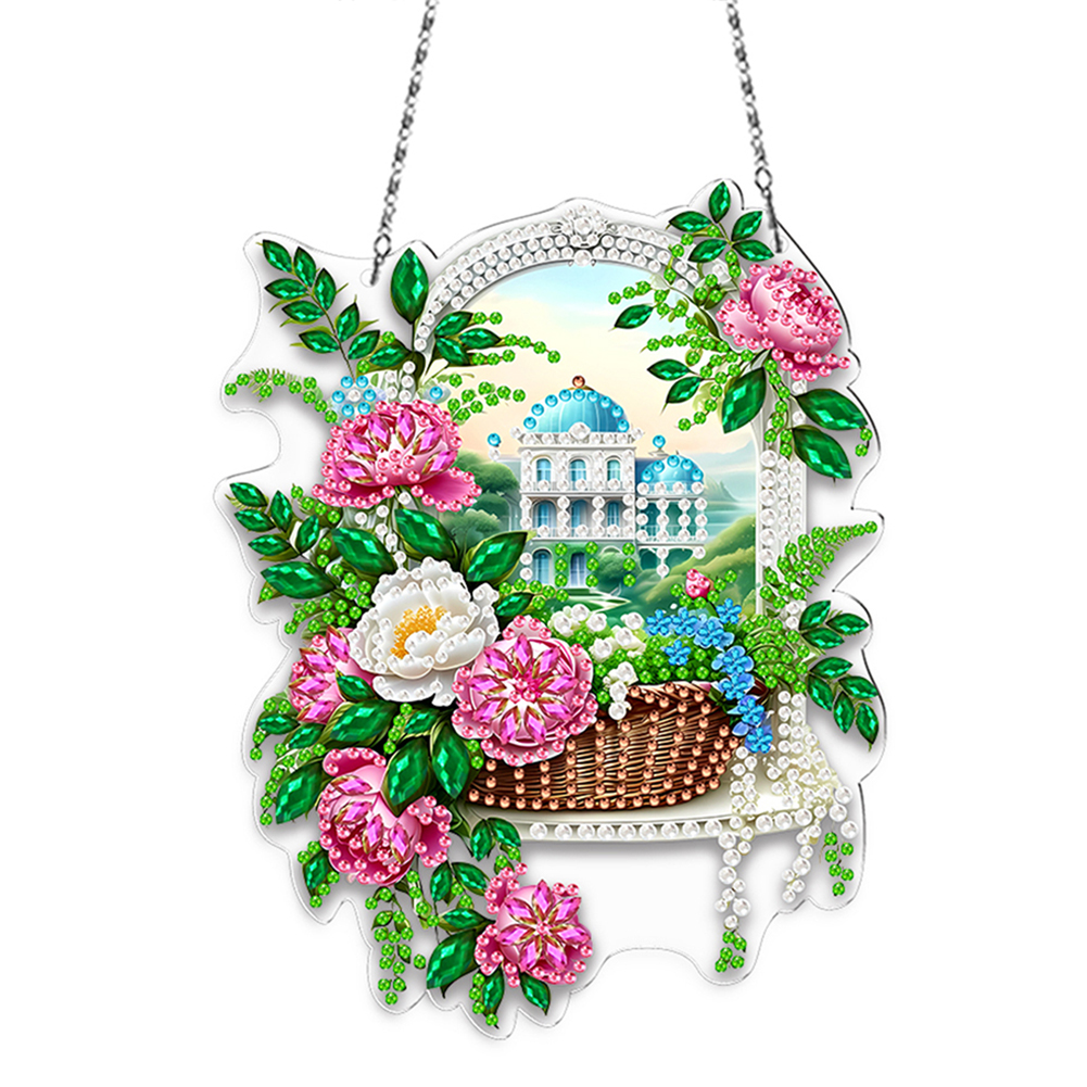 Acrylic Special Shape Flower Basket 5D DIY Diamond Painting Hanging Pendants
