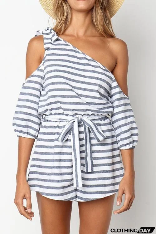 Stripe Knot One Shoulder Romper