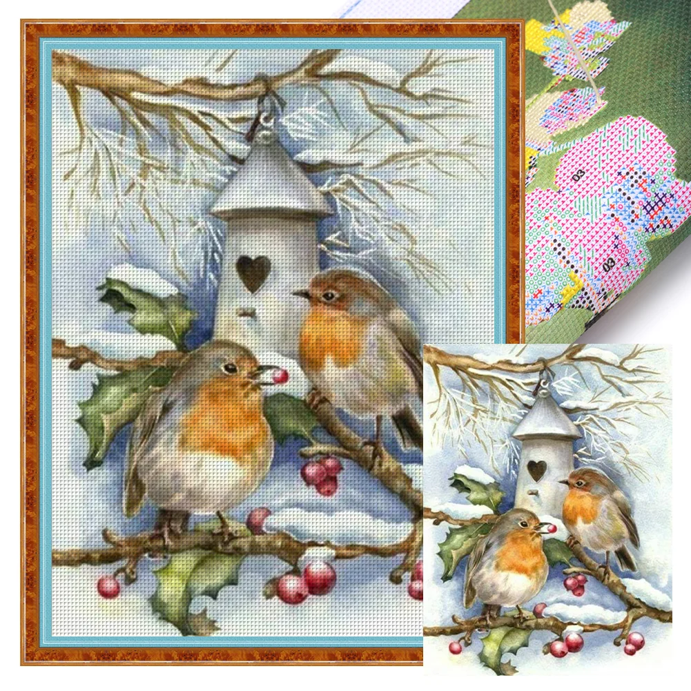 Christmas Snow Bird Full 11CT Canvas(40*55cm) Cross Stitch