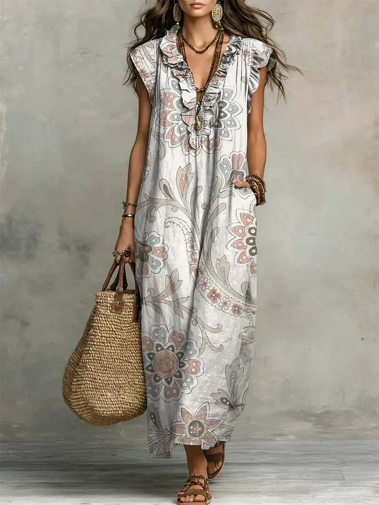 Women's Ruffled Floral Print Casual Dress