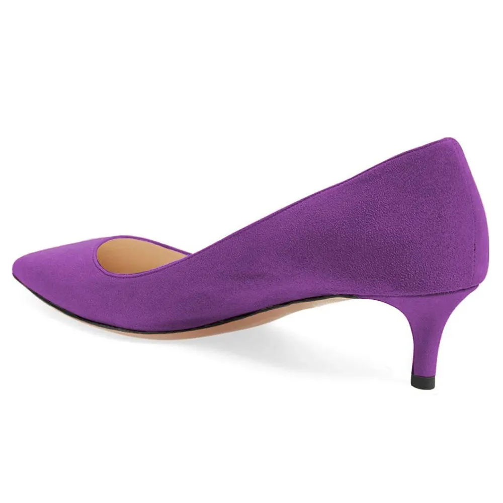 Vegan Suede Pointed Toe Kitten Heel Pumps Shoes in Purple