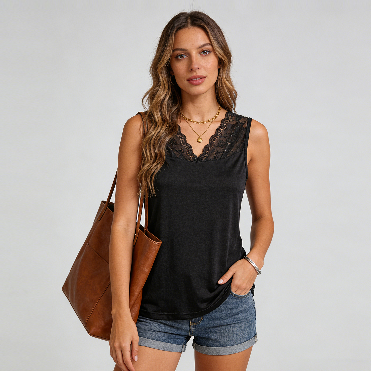 Silk Tank Knitted Lacey Neckline Style REAL SILK LIFE