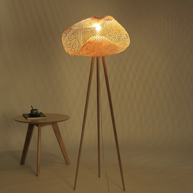 Bamboo Woven Design Floor Lamp Warm Wood Lighting