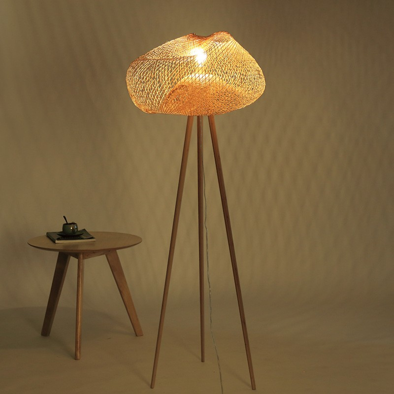 Arturest Floor Lamp Bamboo Woven Design Floor Lamp Warm Wood Lighting