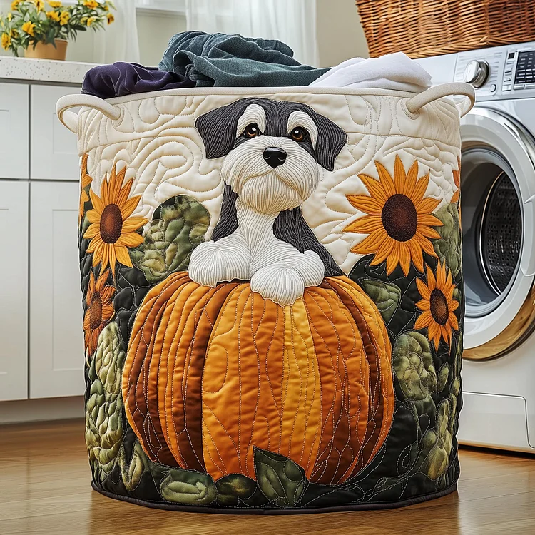 Pumpkin Schnauzer Quilted Laundry Basket GFTOYC1207