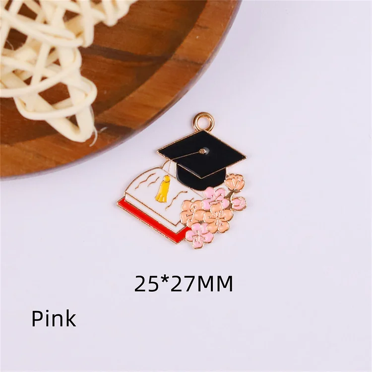  Bulk 10 30 Graduation Series Charm Enamel Metal Flower Hat Bachelor's Uniform Charm Pendant DIY Necklace Bracelet Earring Key chain Jewelry Making