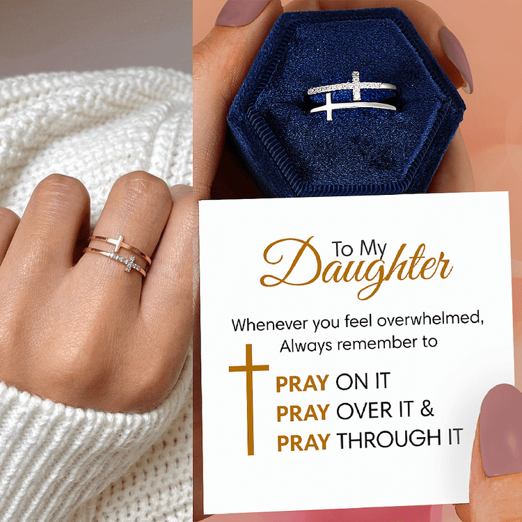 To My Daughter Twin Band Cross Ring "Pray Through It"