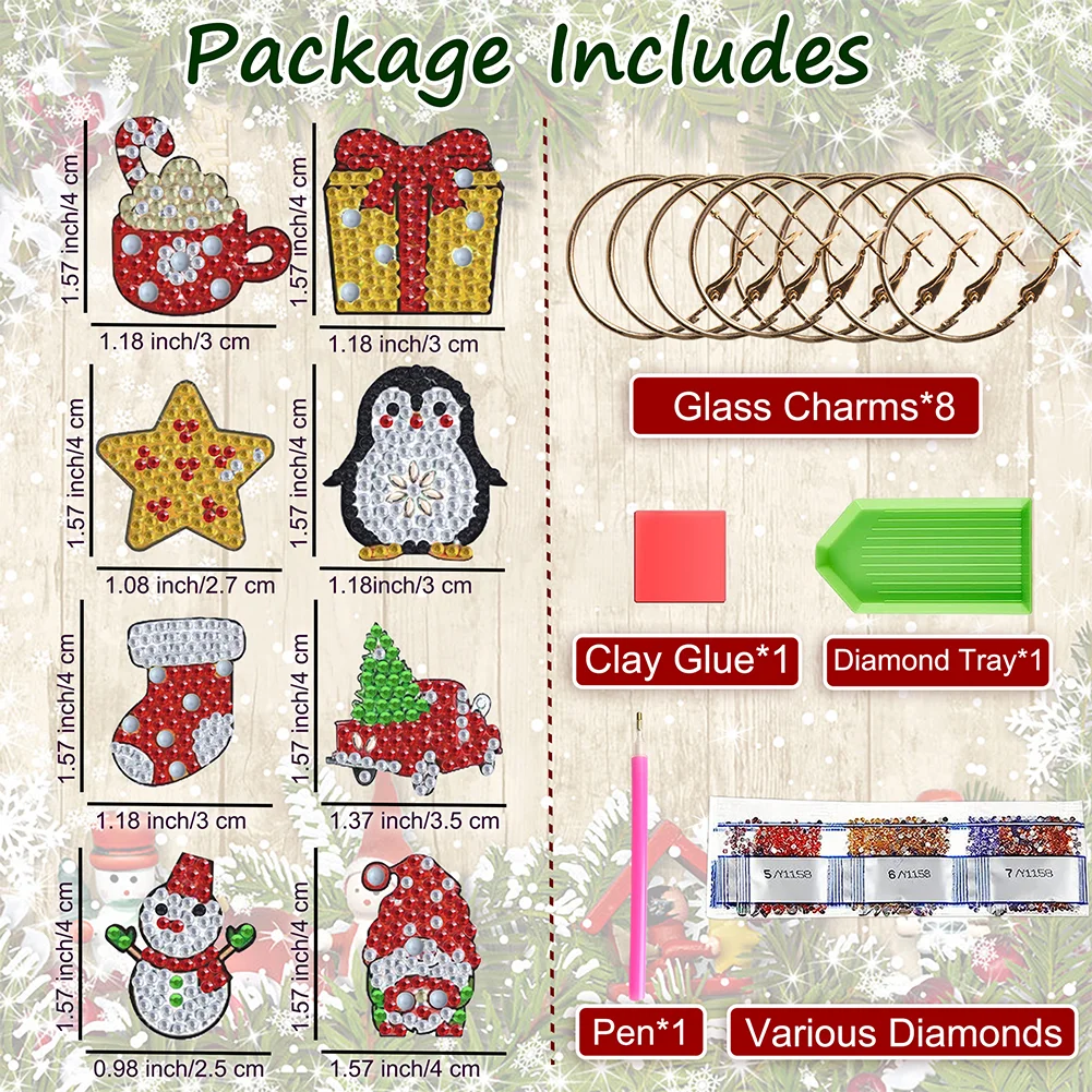 8pcs Diamond Painting Art Pendant Diamond Wine Glass Charms