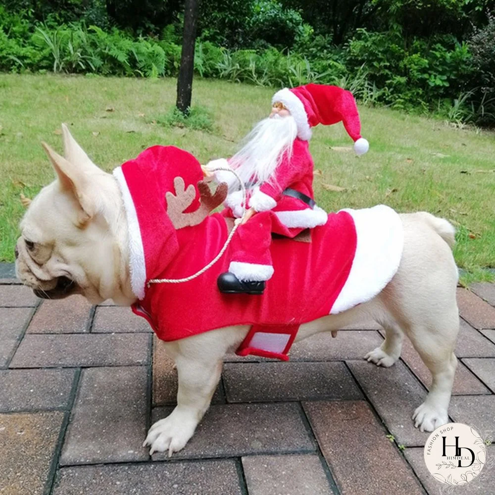 Christmas Pet Dogs Clothes Santa Dog Costumes Funny Pet Outfit Riding Holiday Party Dressing Up Clothing