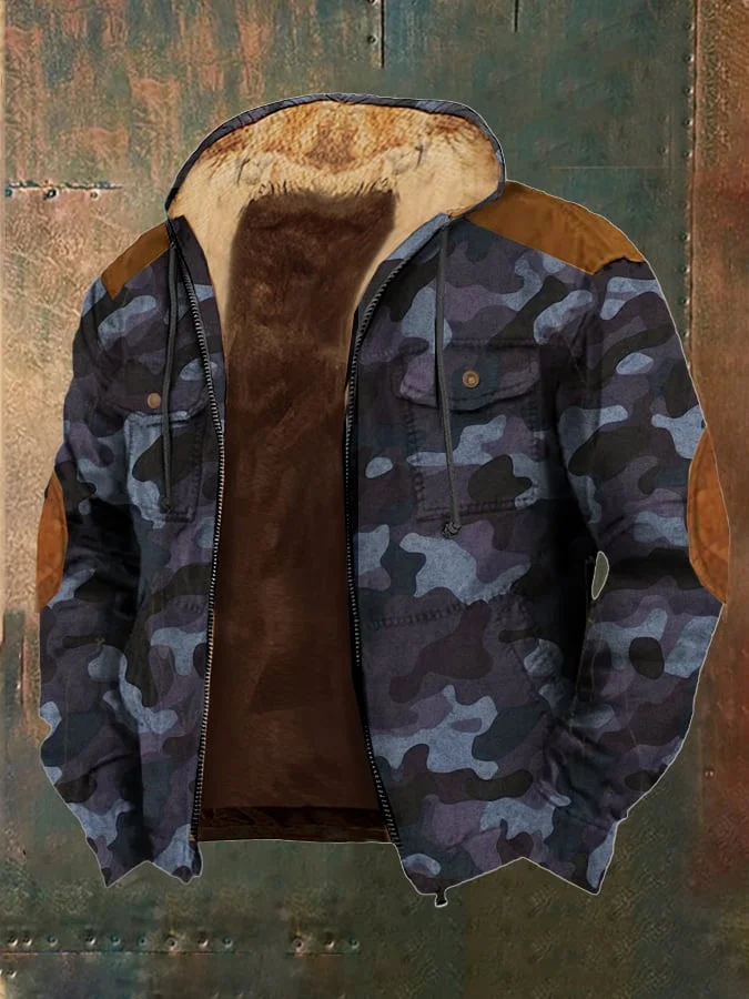 Men's Vintage Camouflage Outdoor Fleece Pocket Jacket