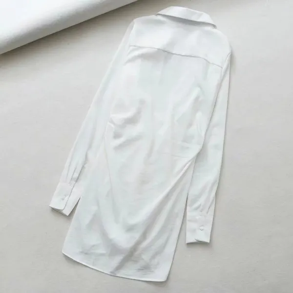 Elegant Deep V-Neck White Shirt Dress Women Summer Sexy Waist Tie Mini Vocation Street