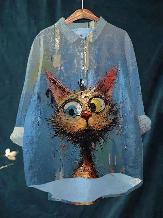 Women's Casual Cat Oil Painting Printed T-shirt
