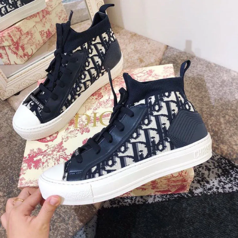 Home D Canvas High-Top Women's Shoes Stretch Socks 2023 New All-Match Presbyopic Letters Embroidery Trend Sports Board Shoes