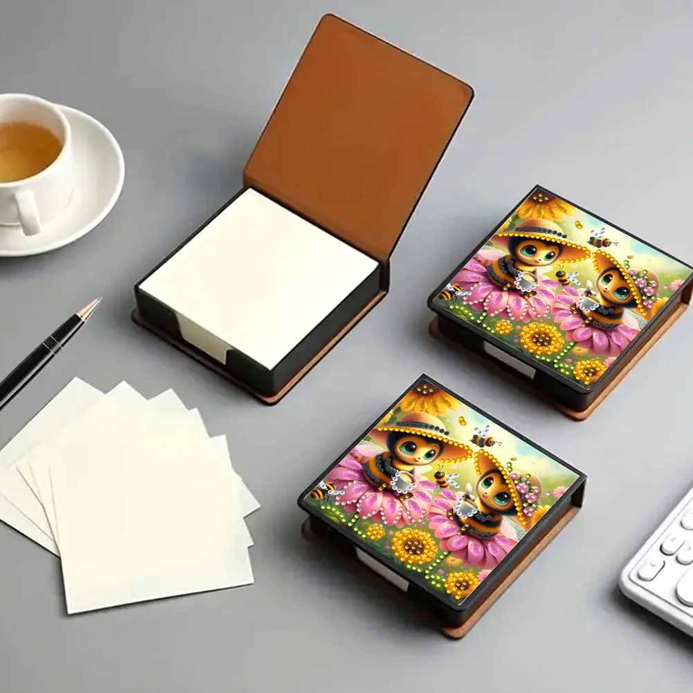 PU Bee Diamond Painting Notecard Box with Papers for DIY Art Craft