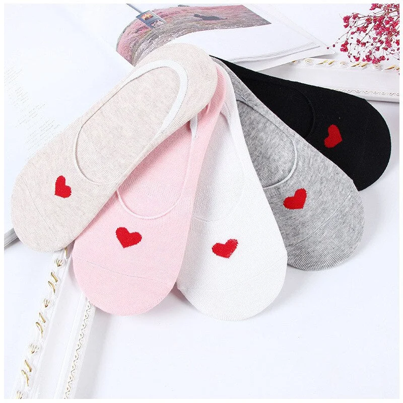 Sock Slippers Womens Cotton Soft Solid Heart Kawaii Invisible High Elasticity Breathable Womens Deodorant Lovely Anti-skid Chic